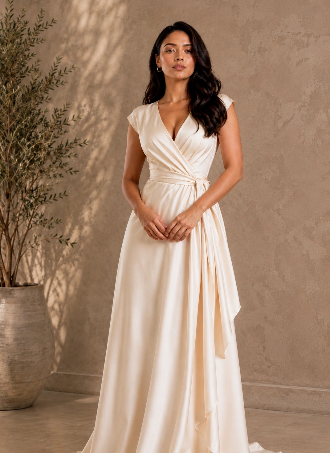Elegant fashion editorial portrait in a refined dress